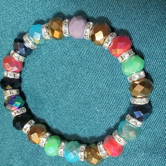 🎆Multi-Colored Bracelet Gorgeous Facet Cut Beads & Cubic Zirconia Crystals NWT - Picture 4 of 11